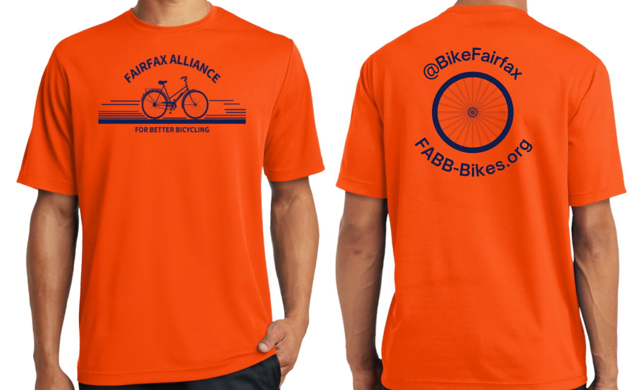 FABB orange performance t-shirt, front and back.